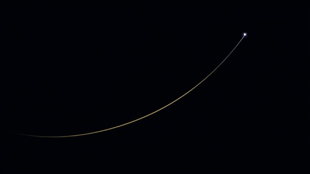 Curva dorata ascendente astratta su sfondo blu notte, simbolo di crescita
