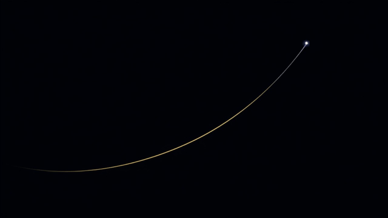 Curva dorata ascendente astratta su sfondo blu notte, simbolo di crescita